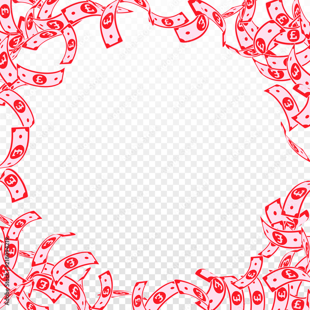 Obraz premium British pound notes falling. Floating GBP bills on transparent background. United Kingdom money. Att
