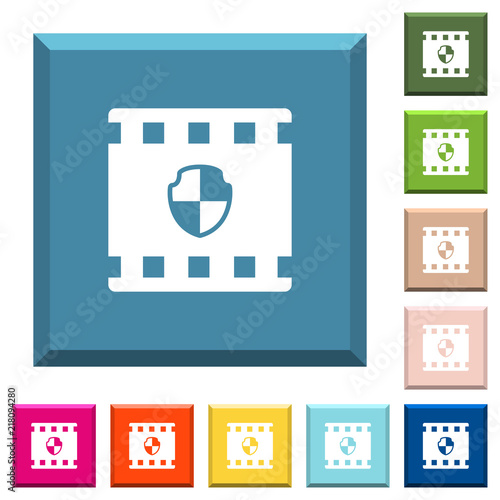 Protected movie white icons on edged square buttons
