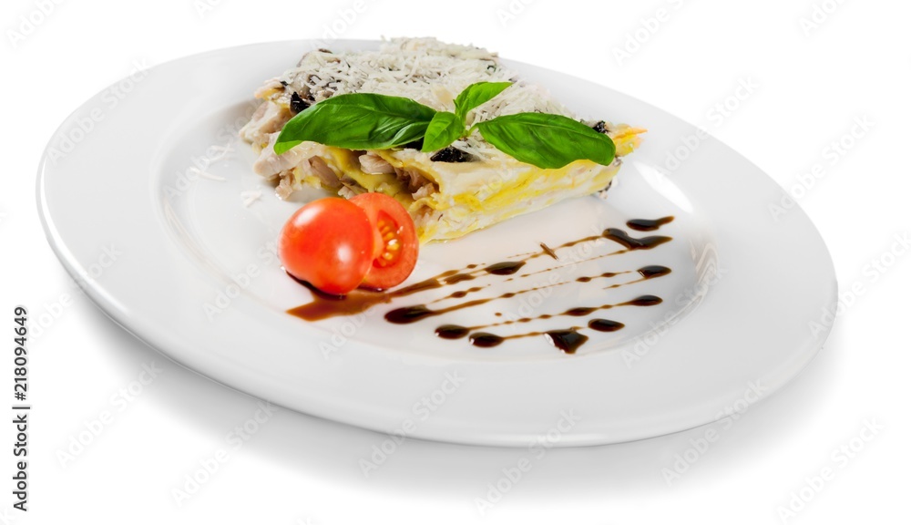 Closeup of Lasagna with Chicken and Mushrooms Closeup of Lasagna with Chicken and Mushrooms