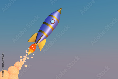 Flight of the rocket. The concept of a startup. 3D render