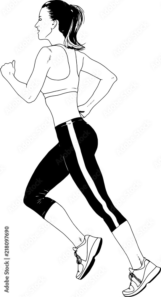 girl athlete runner in sportswear and sneakers , drawn by ink on white  background logo Stock Vector | Adobe Stock