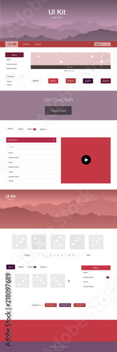 Light Pink, Red vector wireframe kit with nature.