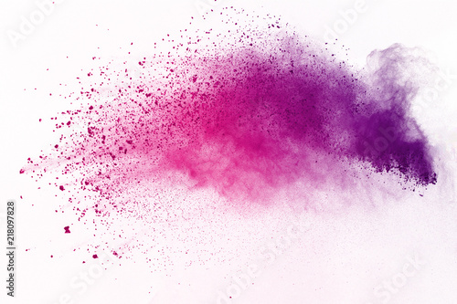 Abstract of colored powder explosion on white background. Multicolor powder splatted isolate. Colorful cloud. Colored dust explode. Paint Holi.