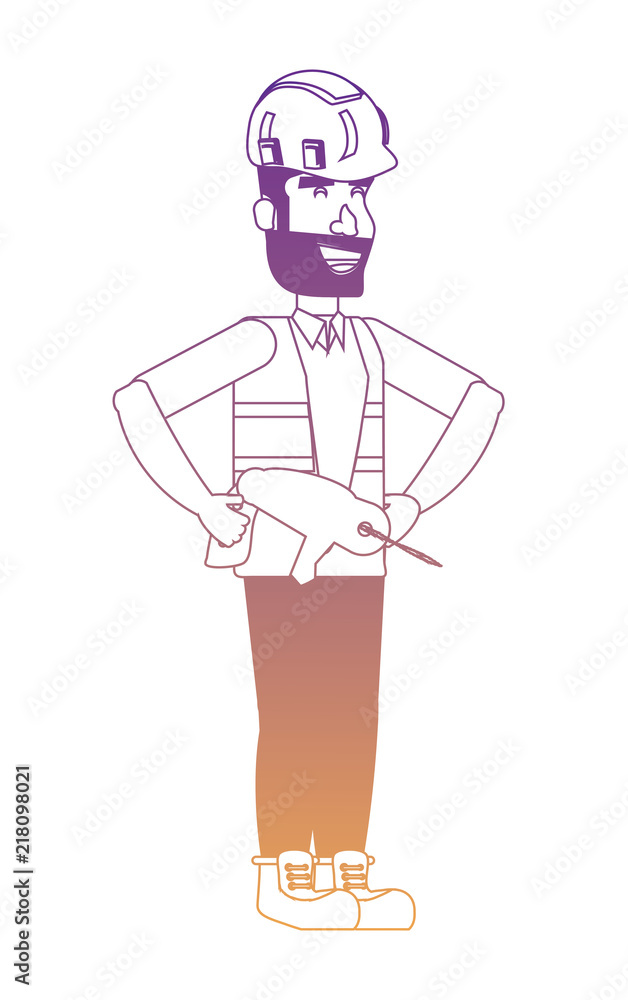 constrcution man holding a drill over white background, vector illustration