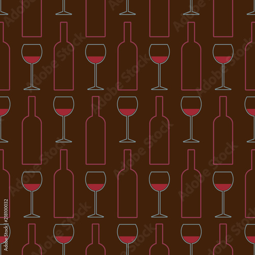 Seamless pattern of wine glasses, bottles of wine. Wine-making. Tasting. Sommelier