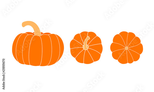Set of pumpkins. Pumpkin top view, bottom view.