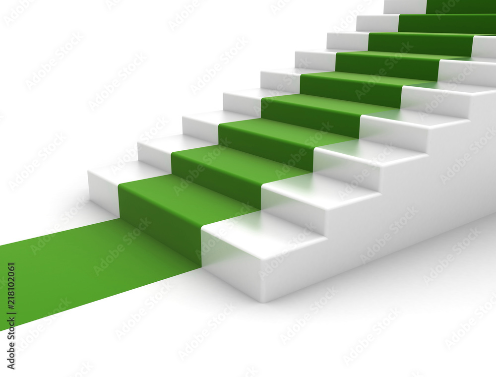 Green carpet on white steps