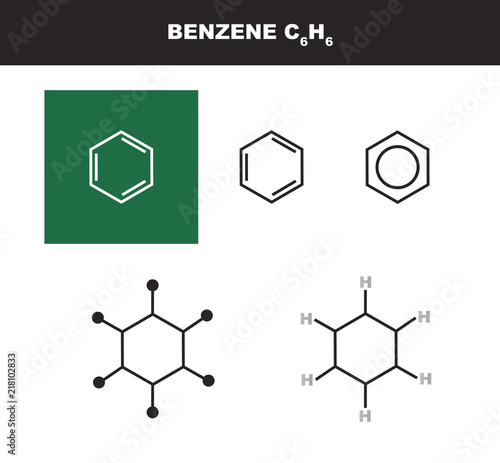Vector molecule of benzene in several variants - organic chemistry concept