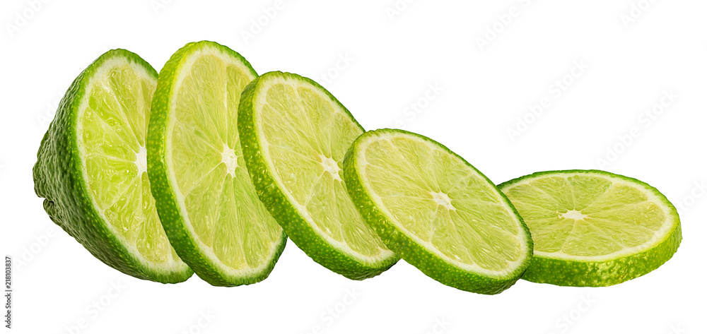 Fresh lime slices isolated on white background with clipping path