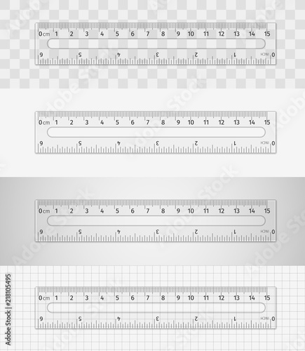 School supplies. Measuring tool. Transparent plastic ruler 15 cm