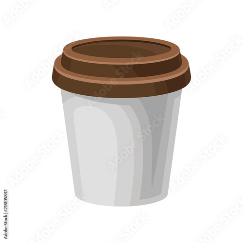 Paper coffee cup with plastic lid, take away coffee packaging template vector Illustration on a white background
