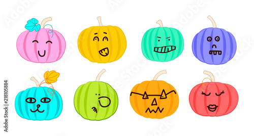 Collection of funny Halloween pumpkins. Vector cartoon pumpkins