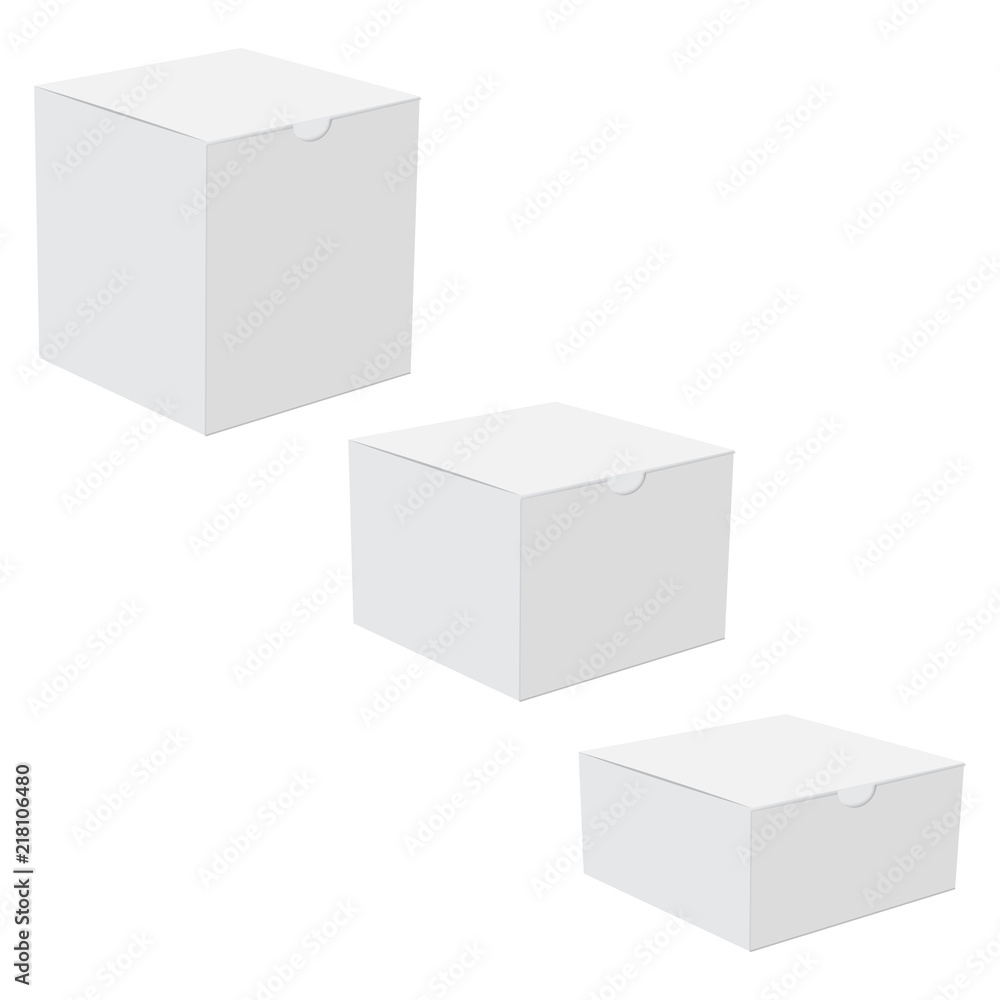 White cardboard square gift box different sizes. Vector. White cardboard square gift box different sizes. Vector.
