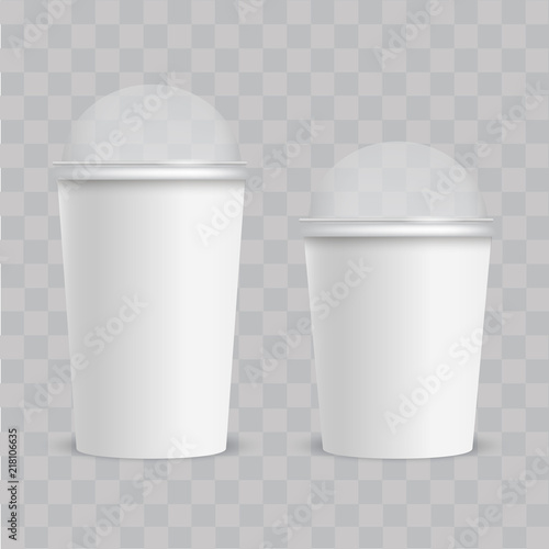 Realistic plastic cup with transparent cap. Vector.