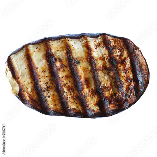 aubergine fried on a grill on a white background for isolation