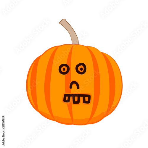 Funny cartoon pumpkin with a skull face. Vector