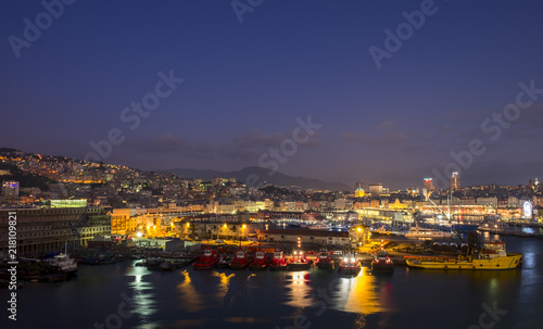 View from the port of Genoa at night. Liguria  Italy