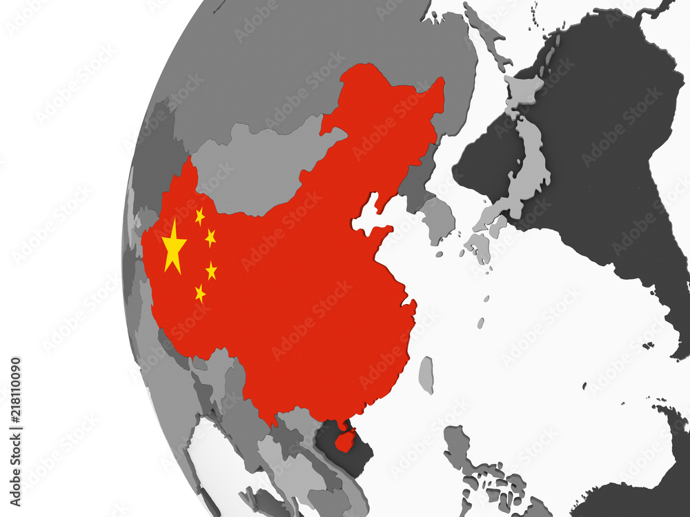 Obraz premium China with flag on globe