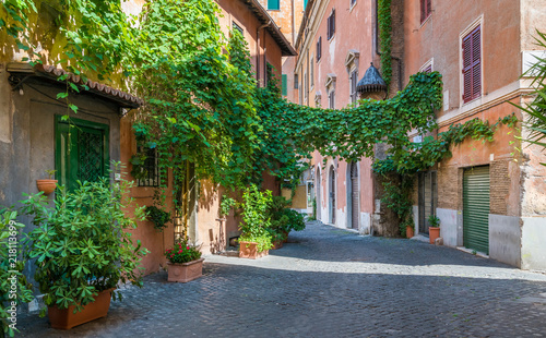 The pictiresque Rione Trastevere on a summer morning  in Rome  Italy.