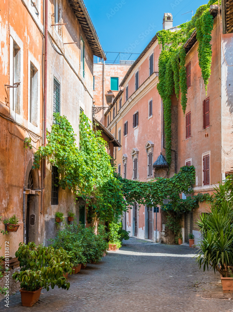 The pictiresque Rione Trastevere on a summer morning, in Rome, Italy.