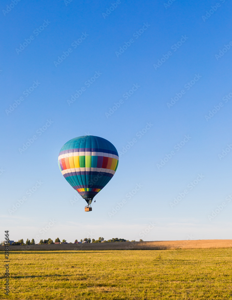 Fototapeta premium Colorful hot-air balloon flying over the forest