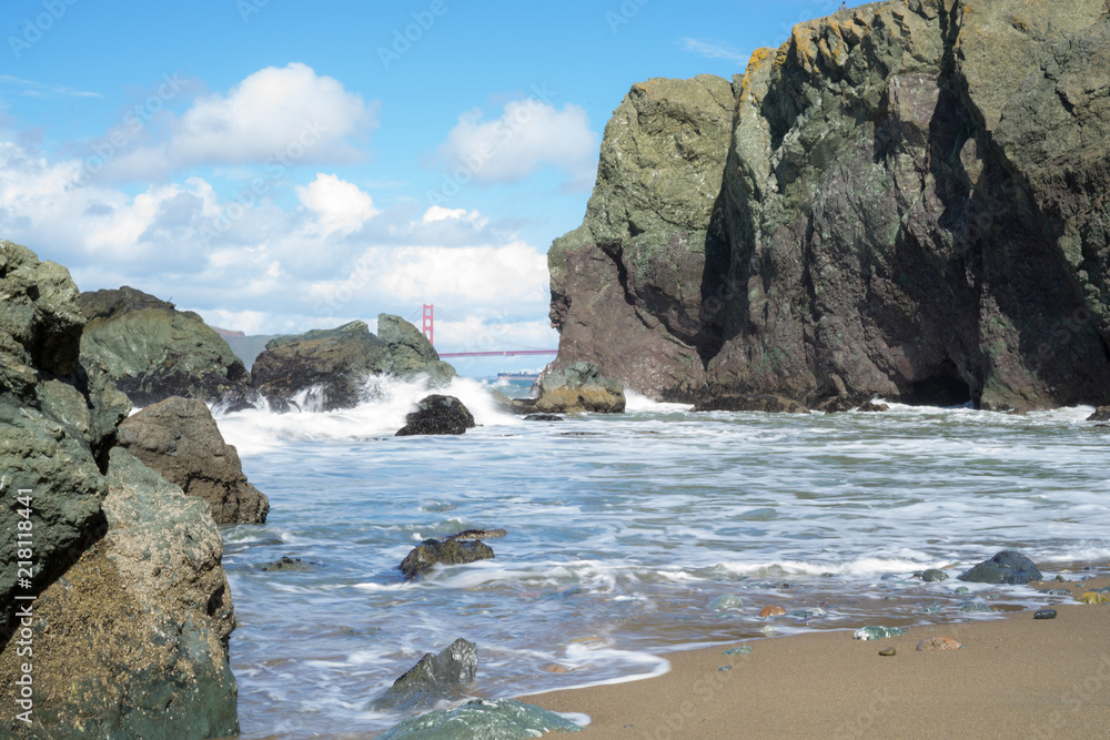 stack of stones at beach in lands end in Lands End, San Francisco, United States