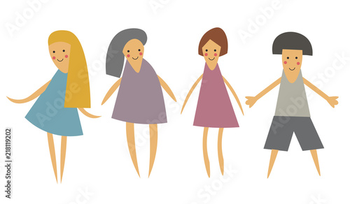 Abstract characters. Collage style. Peaple walking or dancing.