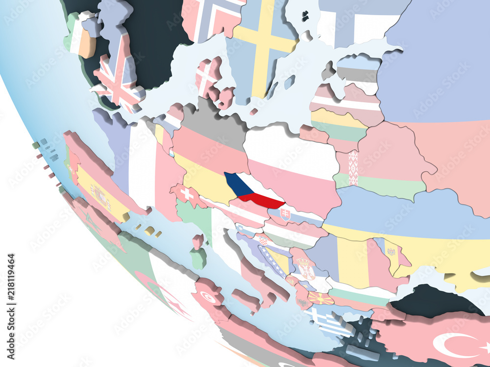 Czech republic with flag on globe