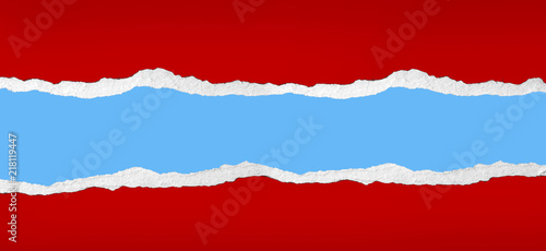 Canvastavla Ripped red paper on blue background