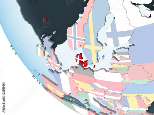 Denmark with flag on globe