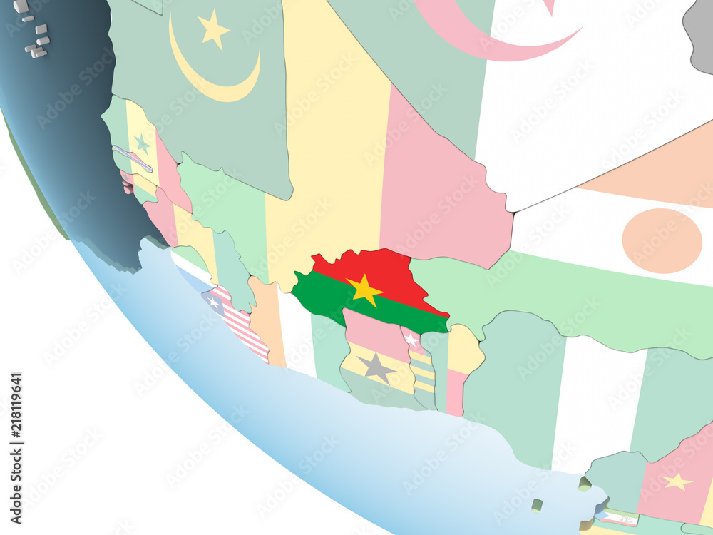 Obraz premium Burkina Faso with flag on globe