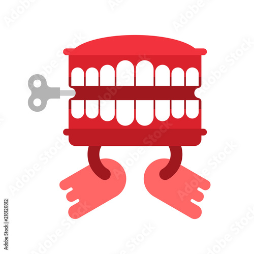 Chatter teeth toy isolated. April Fools Day symbol. Jaw toy vector illustration