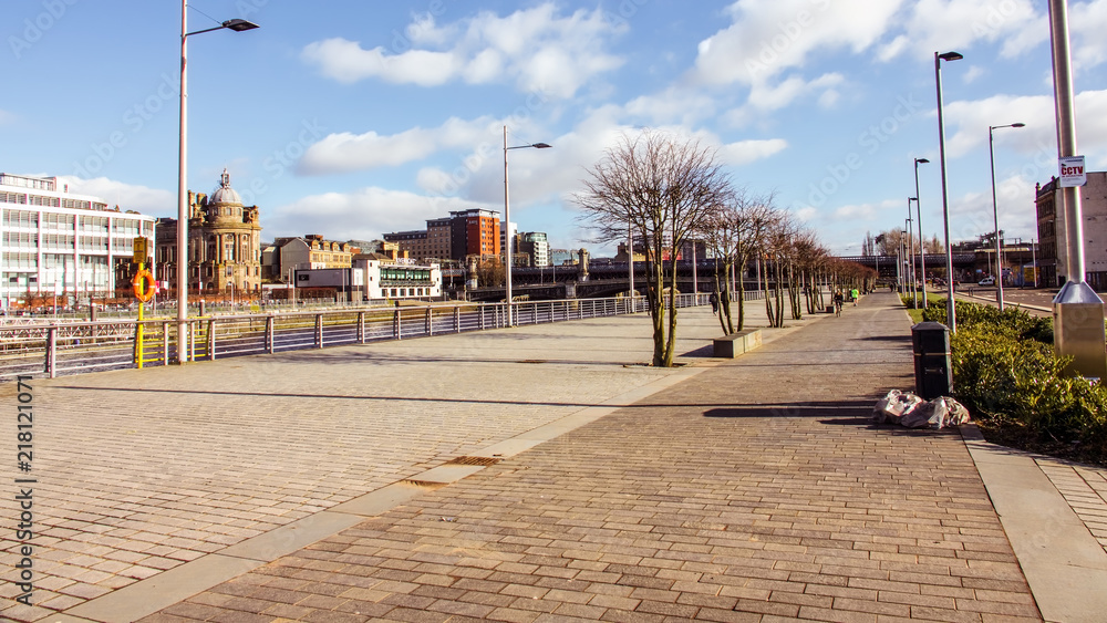 Walkway beside the River Clyde in the Centre of Glasgow. Walkway beside the River Clyde in the Centre of Glasgow.