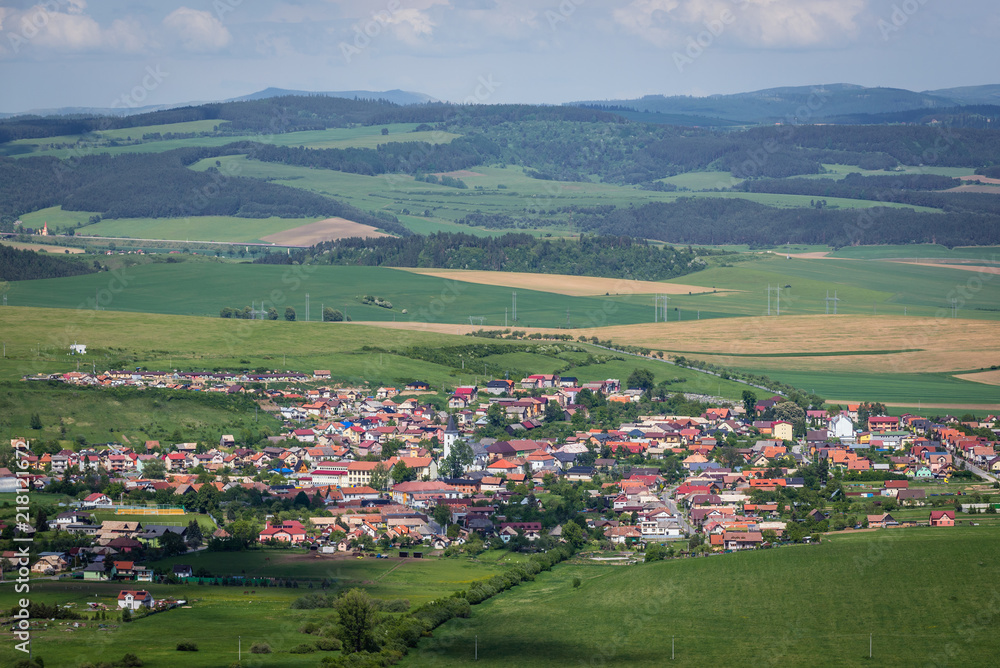 Hrabusice town seen from Slovak Paradise mountain range in Slovakia