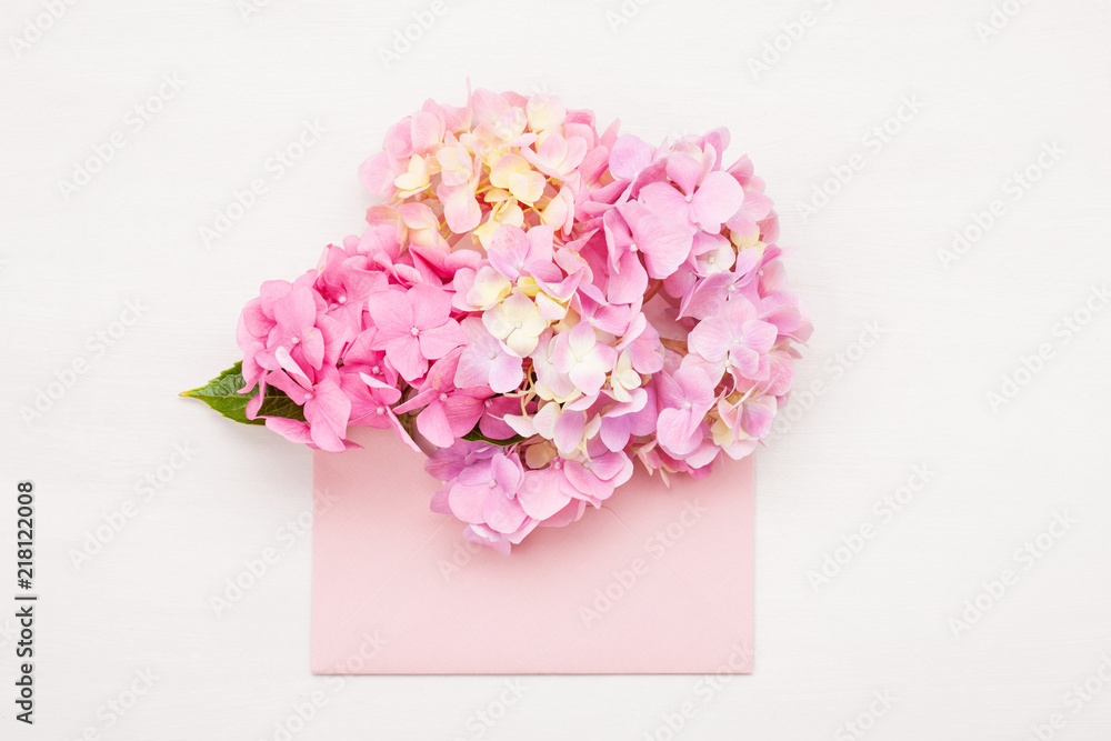 Hortensia flowers. Concept of celebration, greetings and holidays