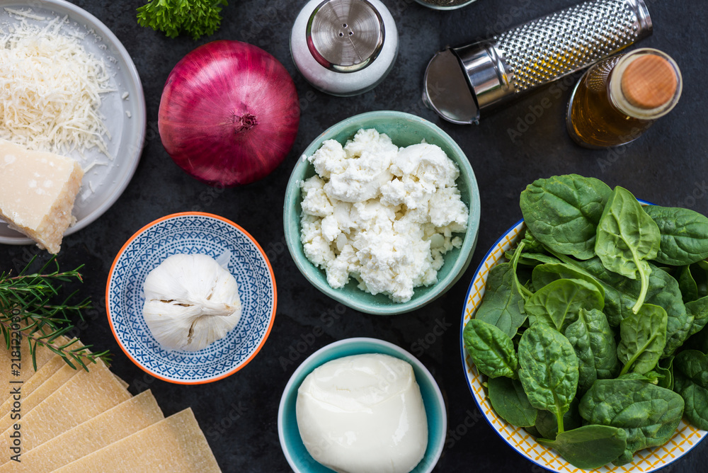 Ingredients for Vegetarian Spinach and Ricotta Lasagna Ingredients for Vegetarian Spinach and Ricotta Lasagna