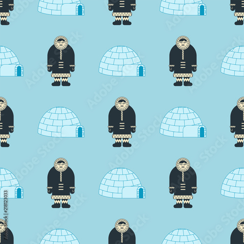 Eskimo pattern. Inuit background. arctic traditional  Man of north. Chukchi Vector ornament