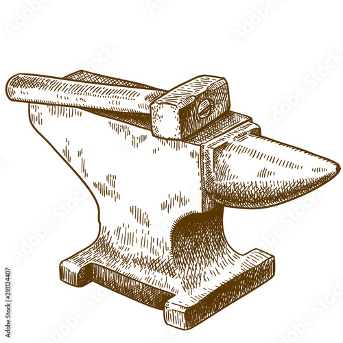 engraving  illustration of anvil and hammer photo