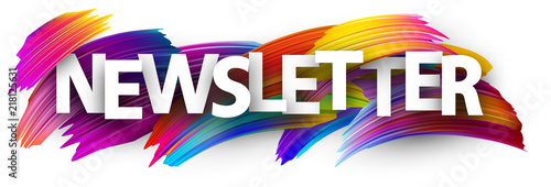 Newsletter banner with colorful brush strokes.