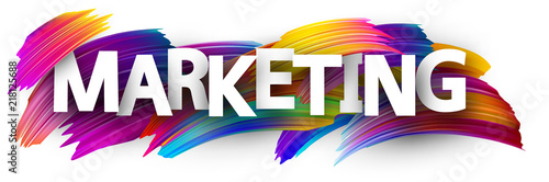 Marketing sign with colorful brush strokes.
