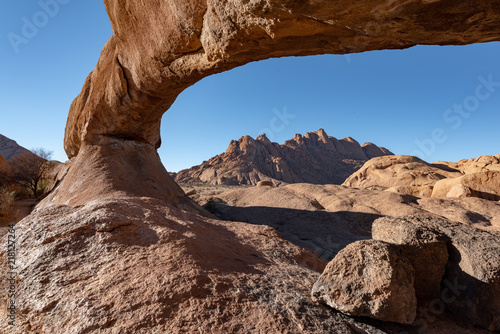 Spitzkoppe mountains in blue haze in morning light, Namibia