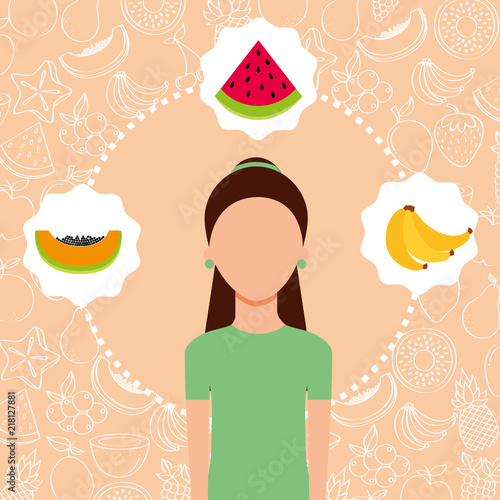 woman portrait with organic fresh fruits image