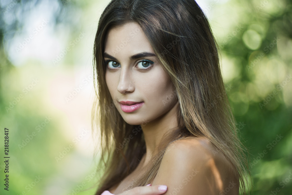 Portrait of young gorgeous lady with green lives, close up, shallow depth of field Portrait of young gorgeous lady with green lives, close up, shallow depth of field