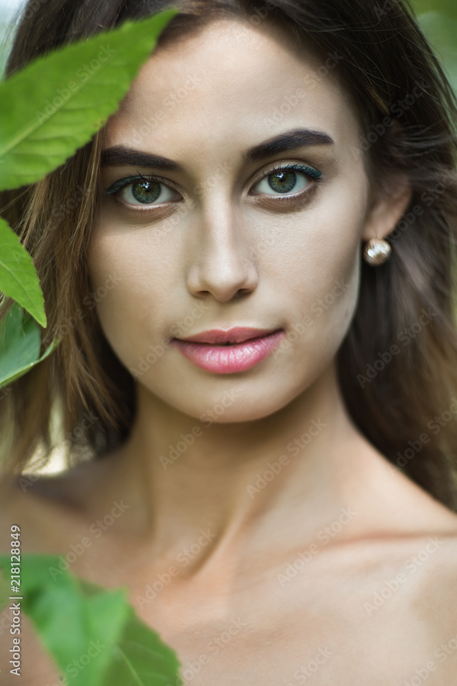 Portrait of young gorgeous lady with green lives, close up, shallow depth of field Portrait of young gorgeous lady with green lives, close up, shallow depth of field
