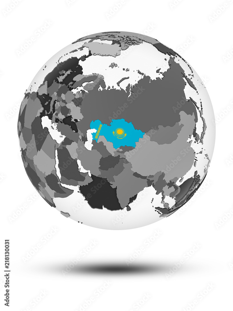 Kazakhstan on political globe isolated