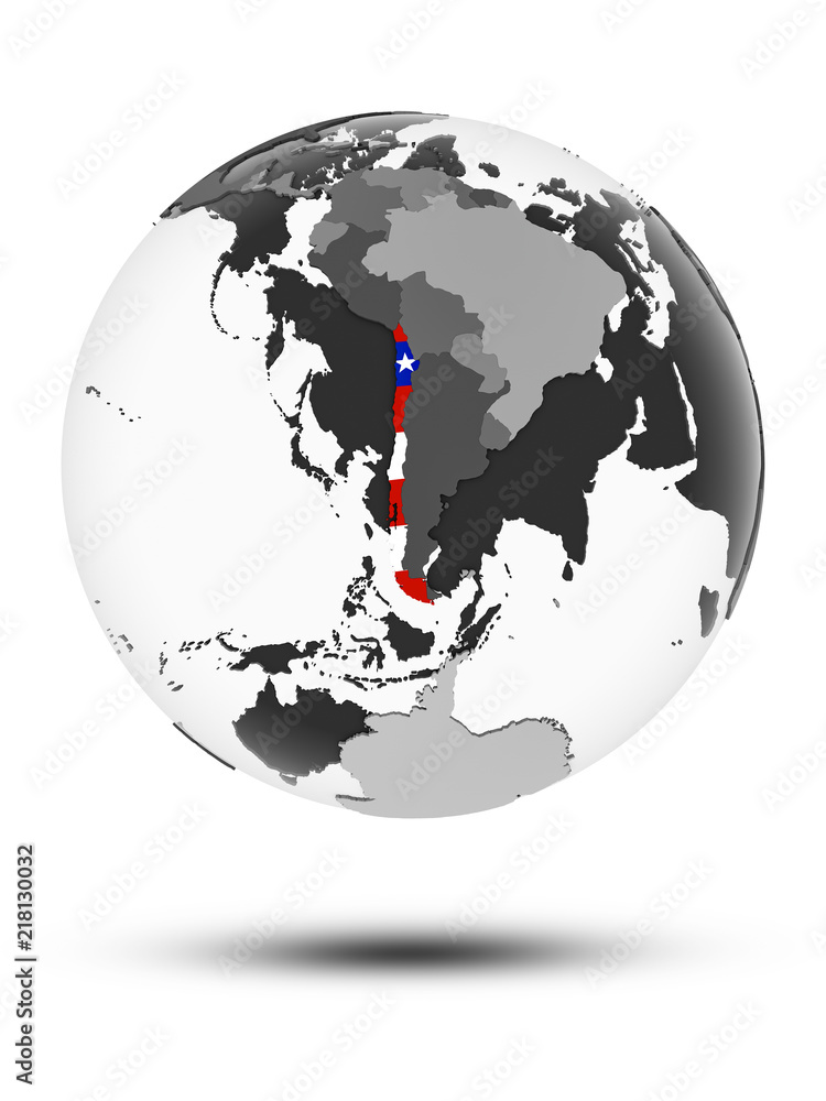 Obraz premium Chile on political globe isolated