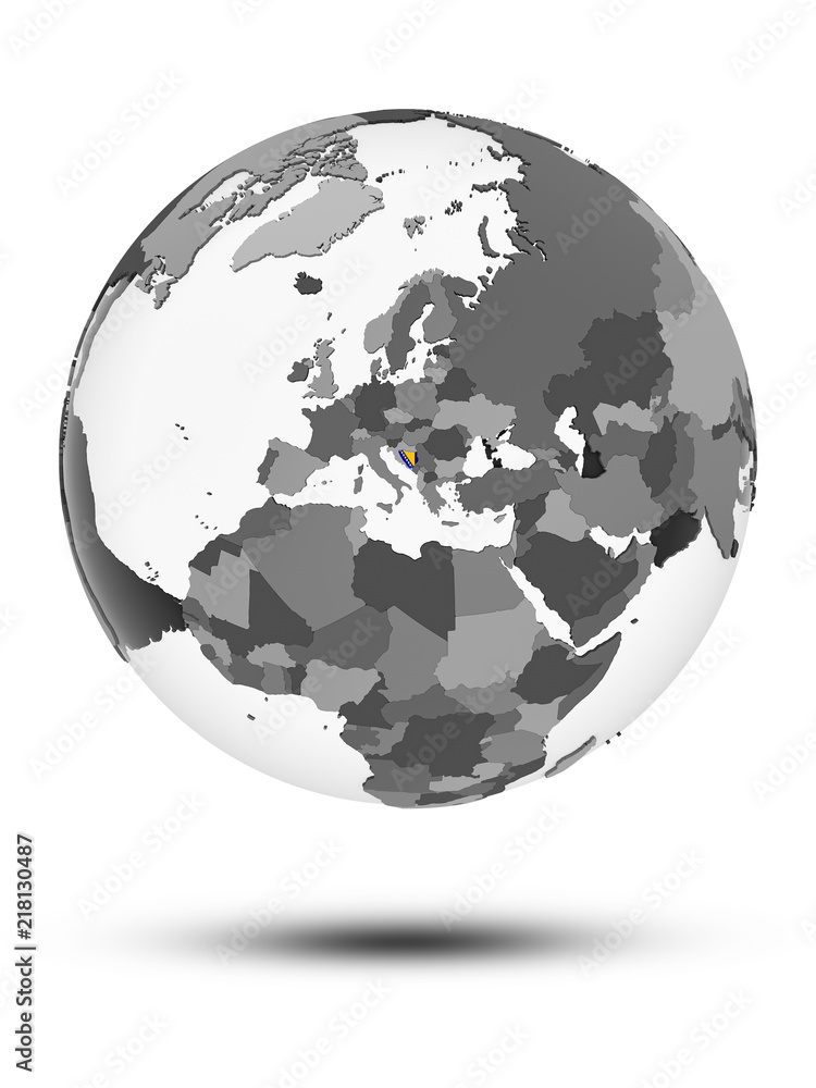 Bosnia and Herzegovina on political globe isolated Bosnia and Herzegovina on political globe isolated