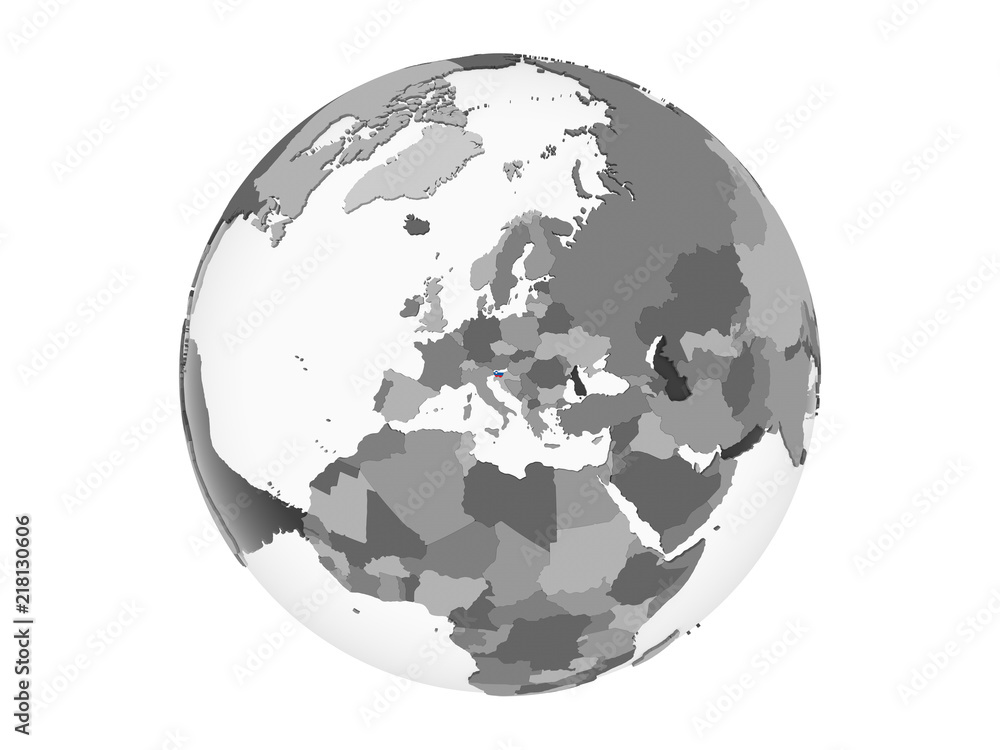 Slovenia with flag on globe isolated Slovenia with flag on globe isolated