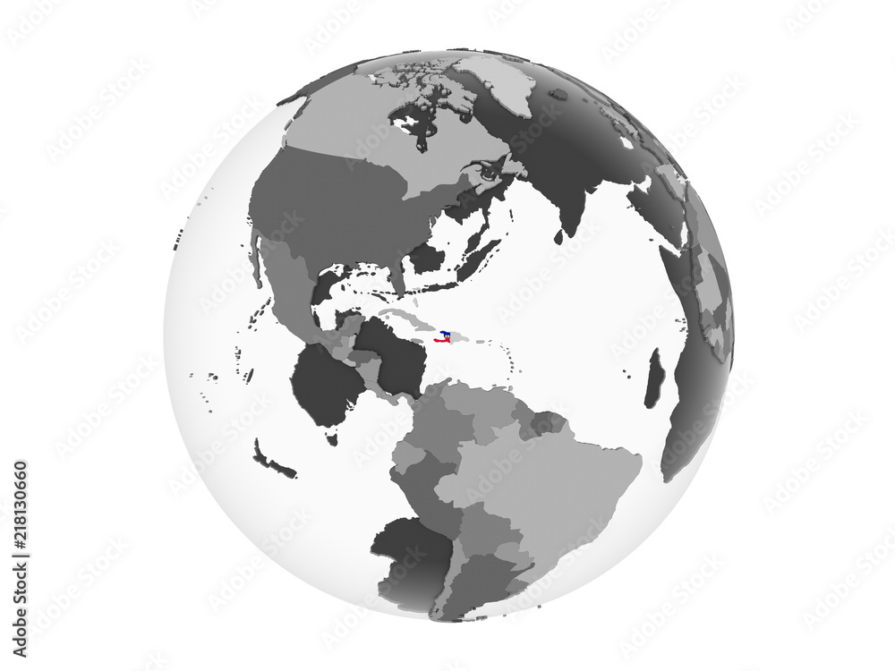 Haiti with flag on globe isolated Haiti with flag on globe isolated