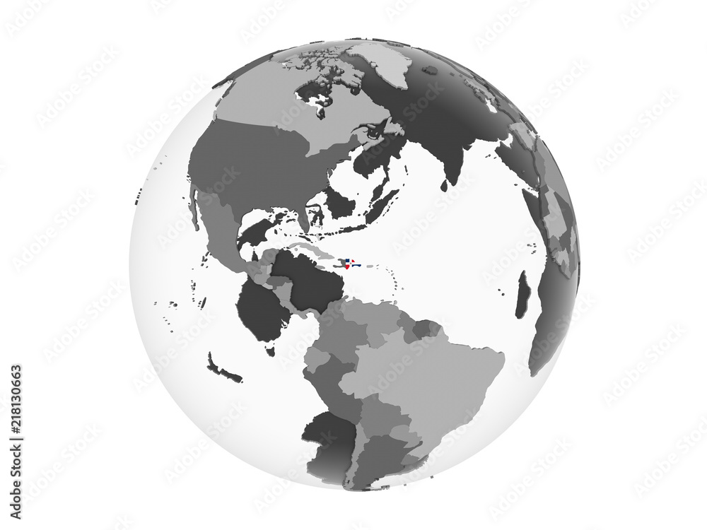 Dominican Republic with flag on globe isolated